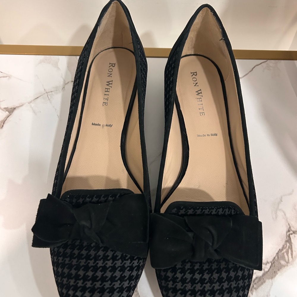 Ron White Vero Cuoio Black Houndstooth Bow Loafers
